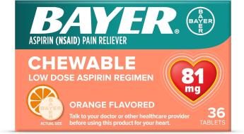 Bayer Aspirin Low Dose 81 mg Chewable Orange — аспирин в жевательных таблетках, 36 шт.